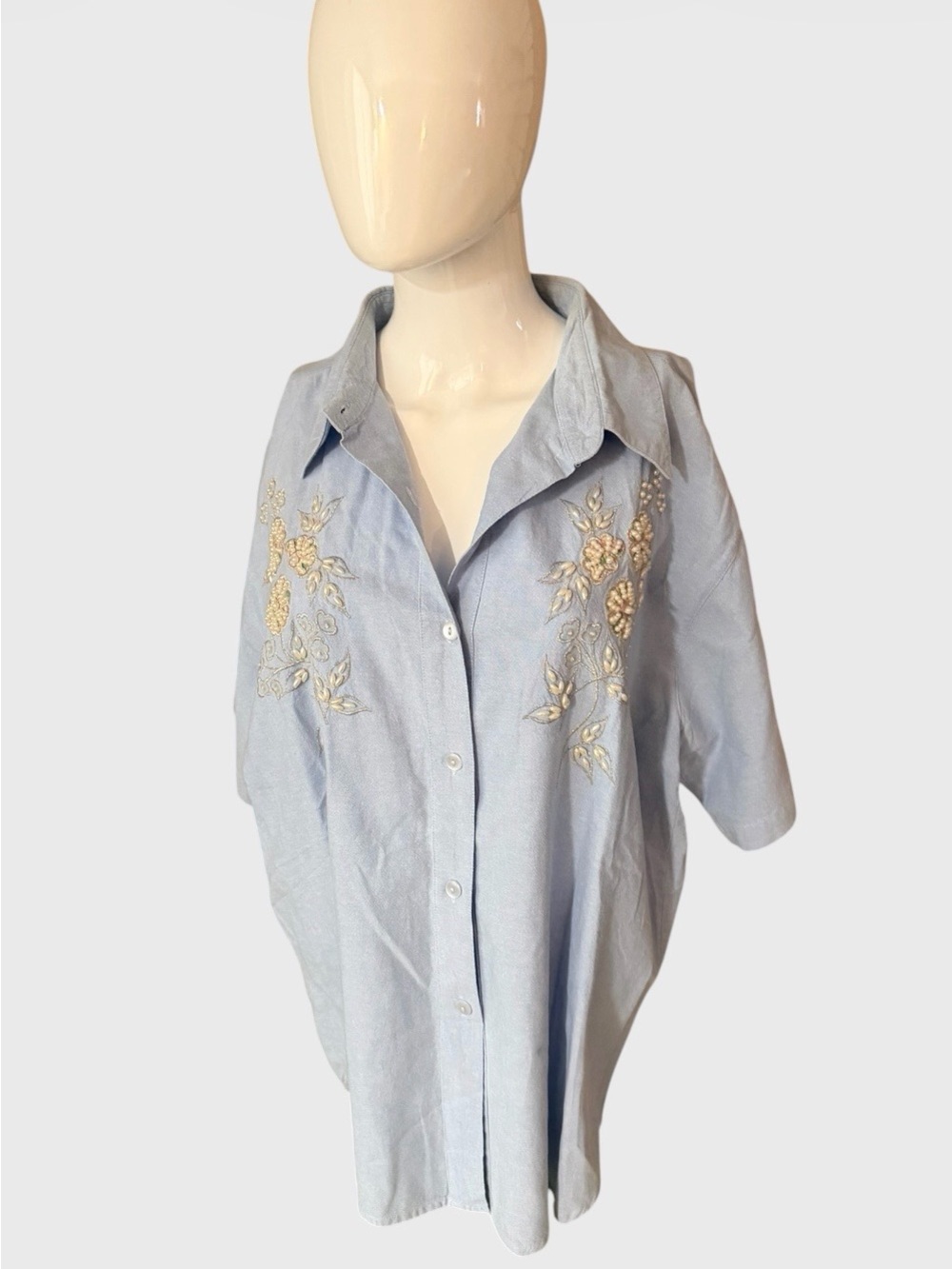 Light Blue Embroidered Button-Down Shirt